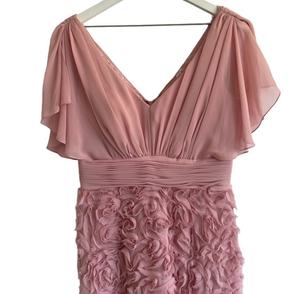 JS Collections Pink Rosette Chiffon Flutter Sleeve Dress, Size 10 - Picture 4 of 10